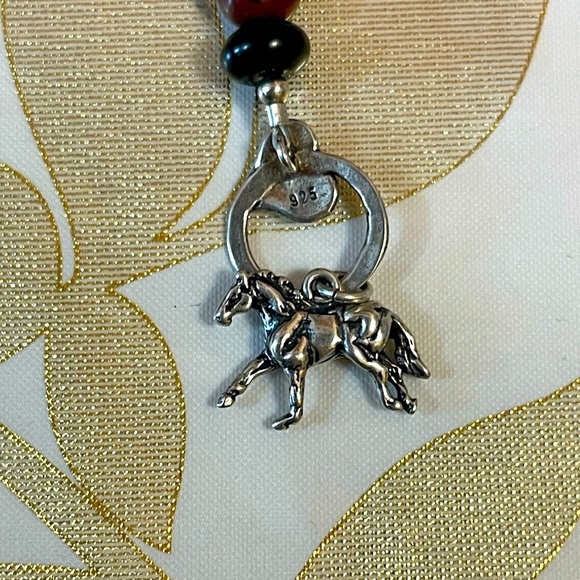 VTG sterling silver bracelet 925 With Agate / onyx Stone And Horse Charm 7-7.5” - Picture 3 of 6
